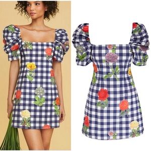 Cara Cara Kelly Dress in Gingham Floral Navy Blue - S
